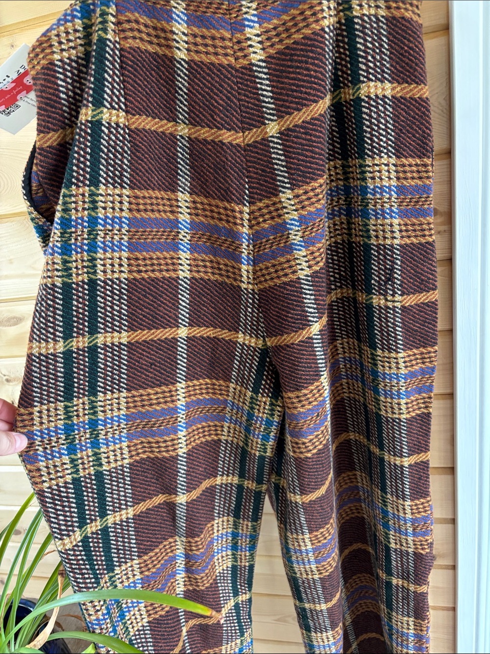 Cider NWT Plaid Brown Wide-Leg Pinafore Jumpsuit - Picture 4 of 5